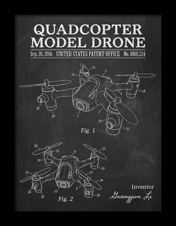 Quadcopter Model Drone Chalkboard Patent Usd801224s1