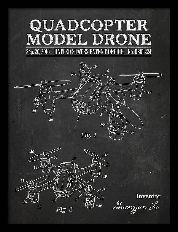 Quadcopter Model Drone Chalkboard Patent Usd801224s1