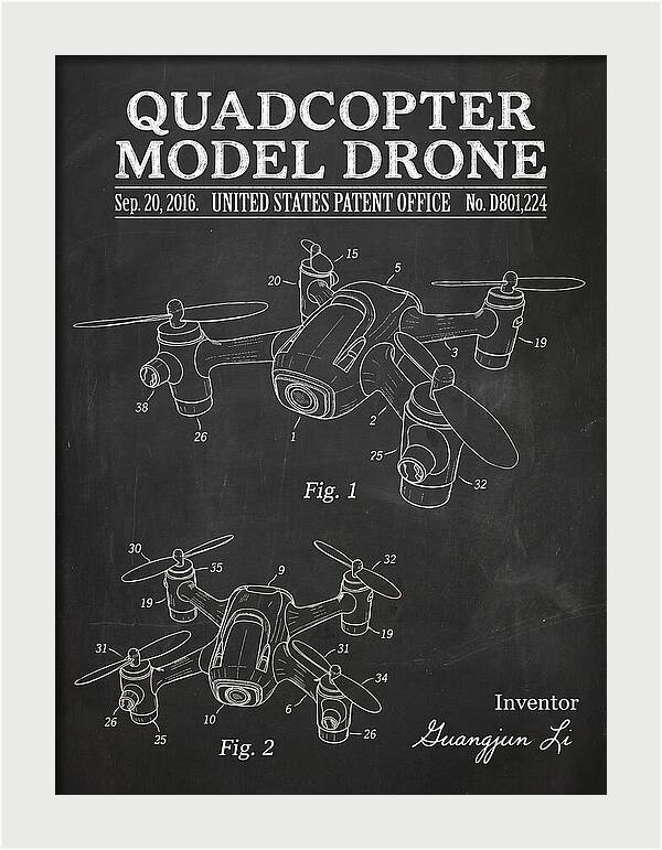 Quadcopter Model Drone Chalkboard Patent Usd801224s1