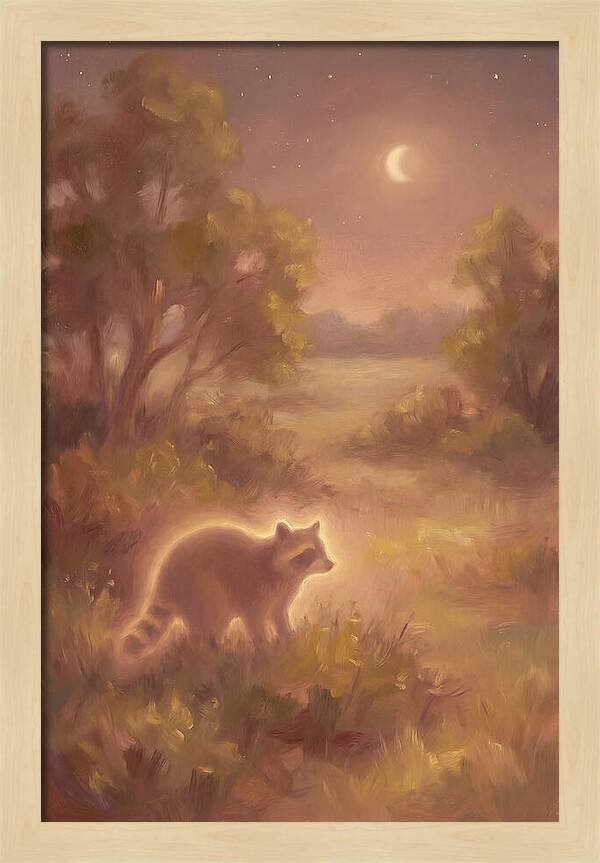 Raccoon Under Moonlight