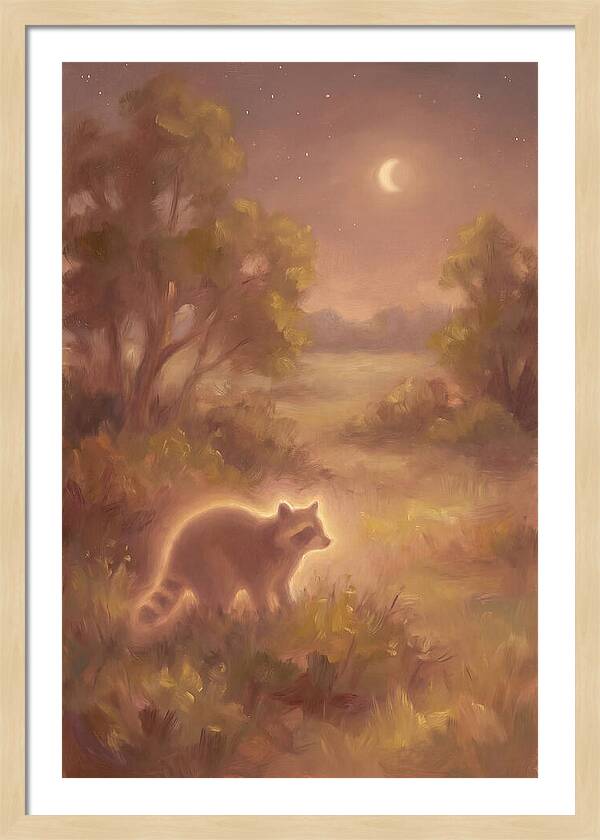 Raccoon Under Moonlight