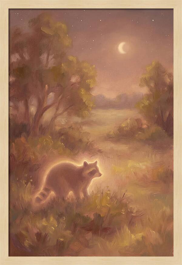Raccoon Under Moonlight