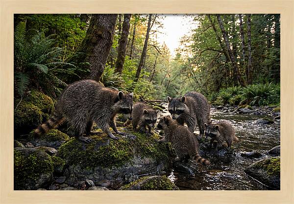 Raccoons Under The Moonlight