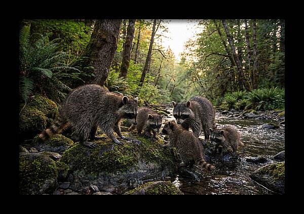 Raccoons Under The Moonlight