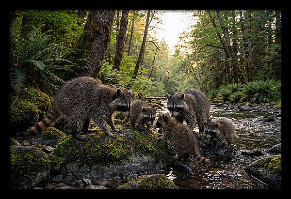 Raccoons Under The Moonlight