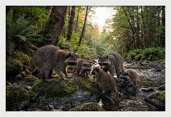 Raccoons Under The Moonlight