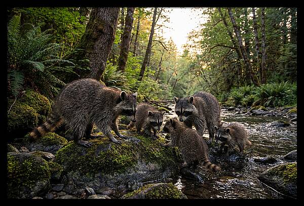 Raccoons Under The Moonlight