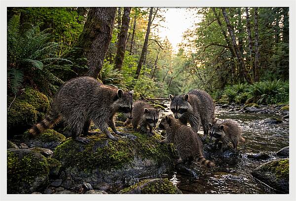 Raccoons Under The Moonlight