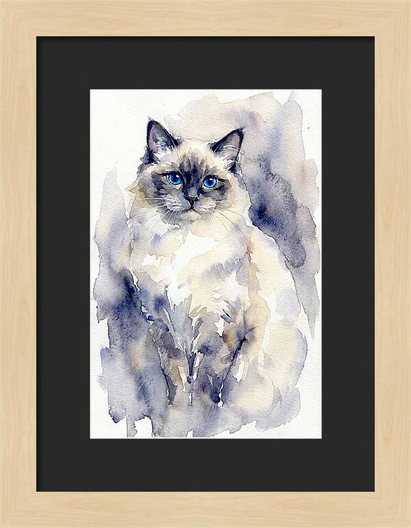 Ragdoll Cat Watercolor Portrait