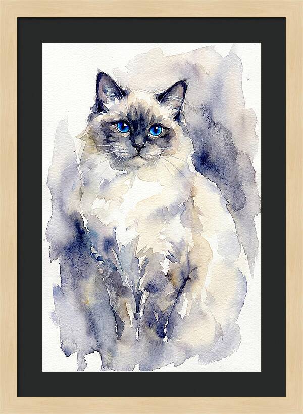 Ragdoll Cat Watercolor Portrait