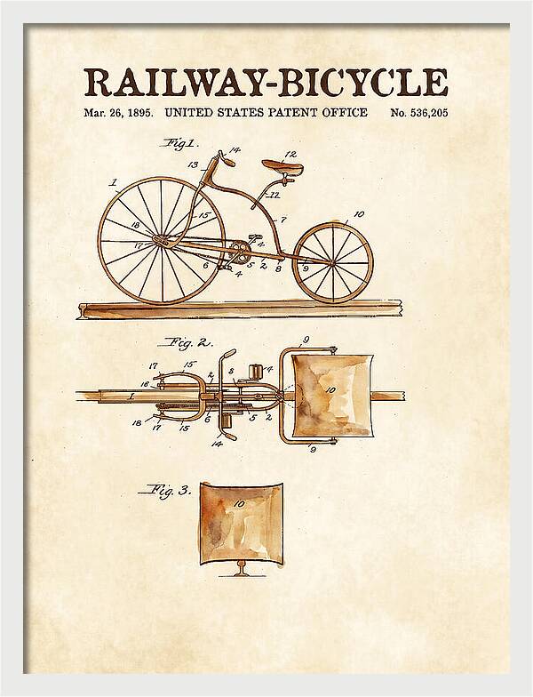 Railway Bicycle Watercolor Patent Us536205a