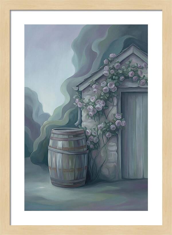 Rain Barrel Beside Garden Shed