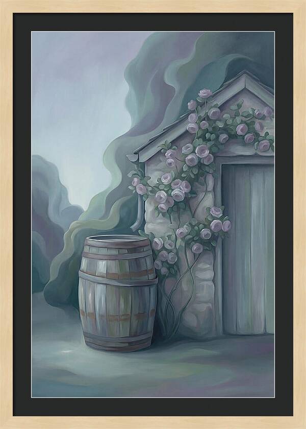 Rain Barrel Beside Garden Shed