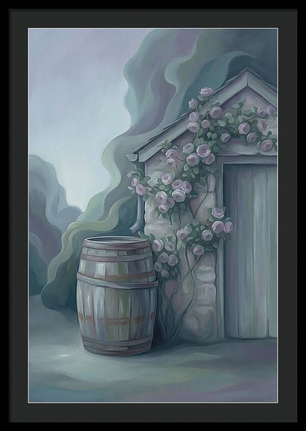 Rain Barrel Beside Garden Shed