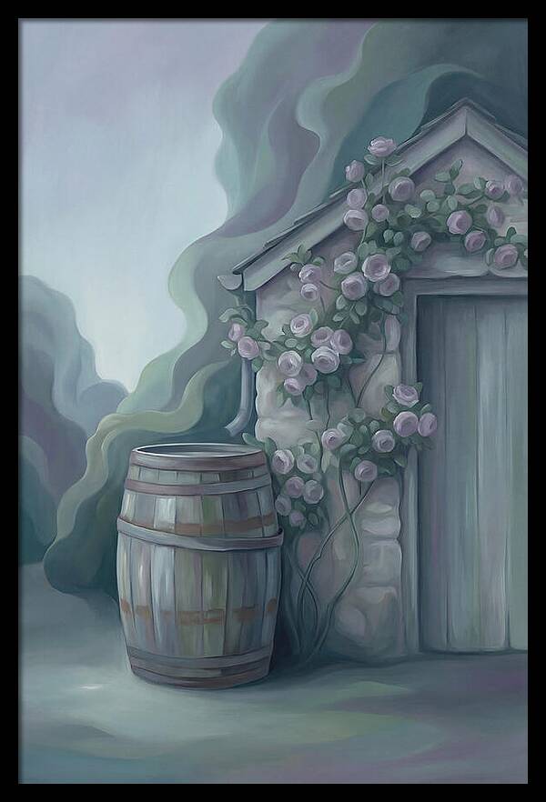 Rain Barrel Beside Garden Shed