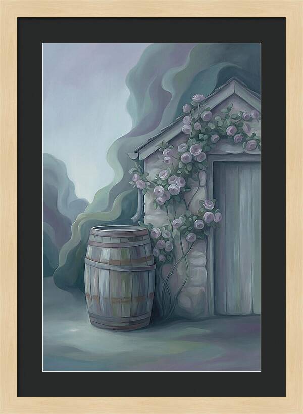 Rain Barrel Beside Garden Shed