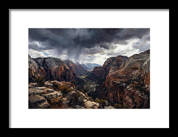 Rain Shower Over Distant Mountains
