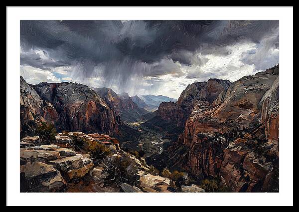 Rain Shower Over Distant Mountains