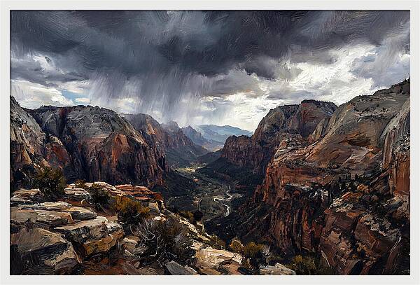 Rain Shower Over Distant Mountains