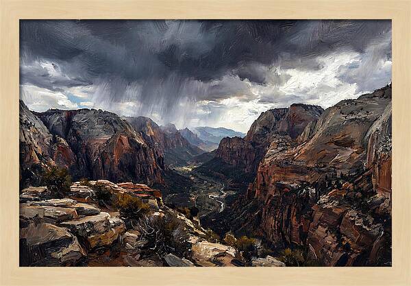 Rain Shower Over Distant Mountains