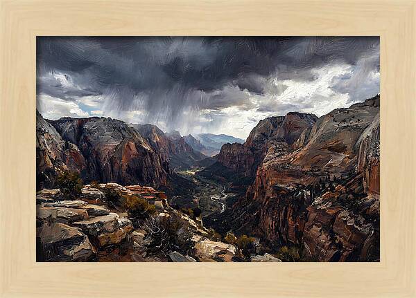 Rain Shower Over Distant Mountains