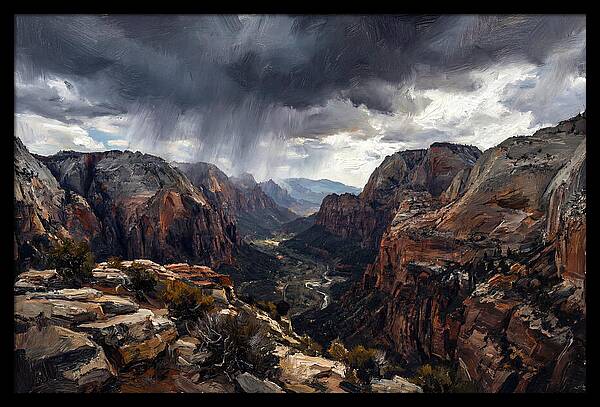Rain Shower Over Distant Mountains