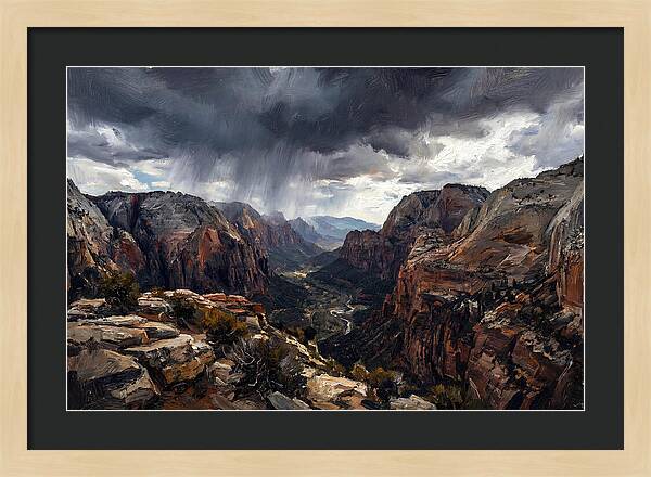 Rain Shower Over Distant Mountains