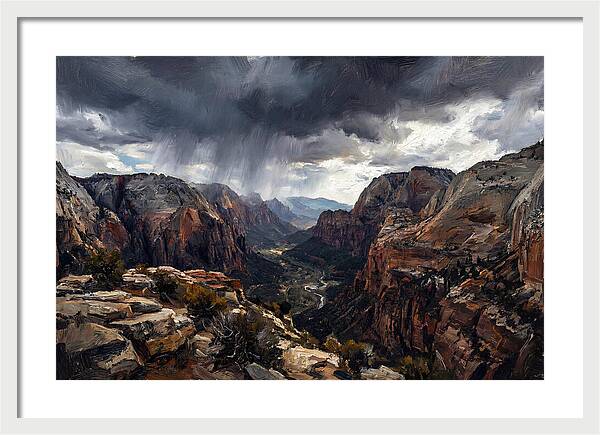 Rain Shower Over Distant Mountains