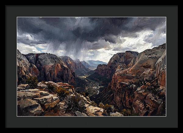 Rain Shower Over Distant Mountains