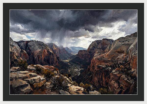 Rain Shower Over Distant Mountains
