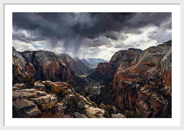 Rain Shower Over Distant Mountains