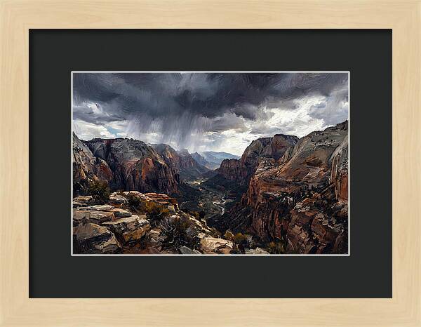 Rain Shower Over Distant Mountains