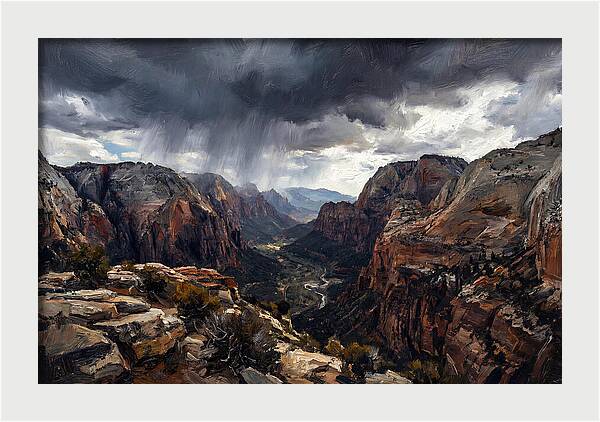 Rain Shower Over Distant Mountains