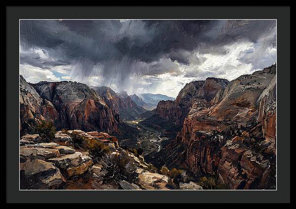 Rain Shower Over Distant Mountains