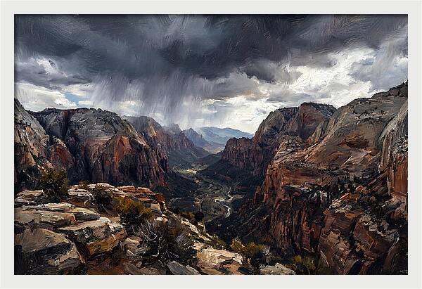 Rain Shower Over Distant Mountains