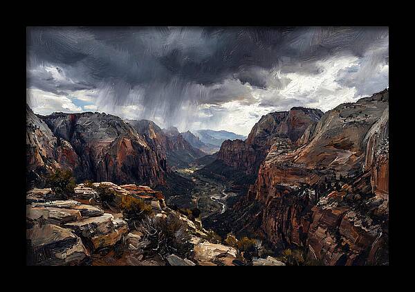 Rain Shower Over Distant Mountains