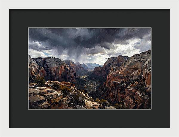 Rain Shower Over Distant Mountains