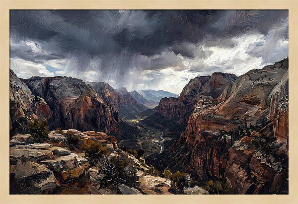 Rain Shower Over Distant Mountains