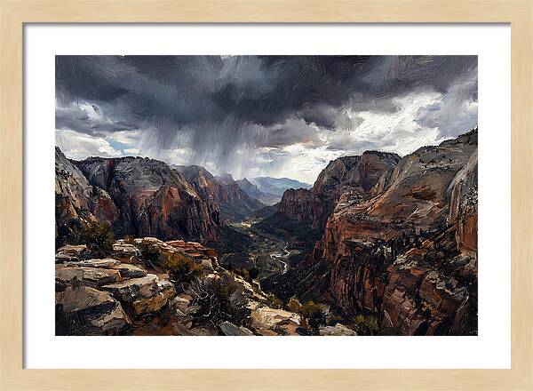 Rain Shower Over Distant Mountains