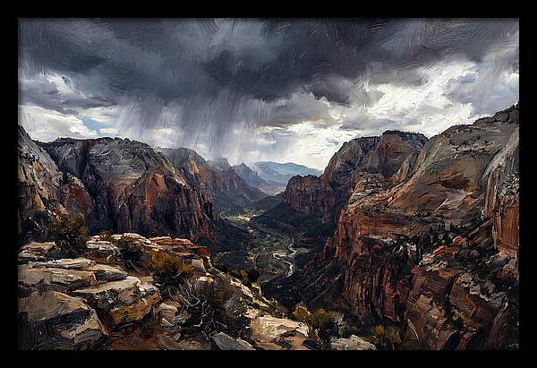 Rain Shower Over Distant Mountains
