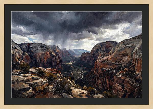 Rain Shower Over Distant Mountains