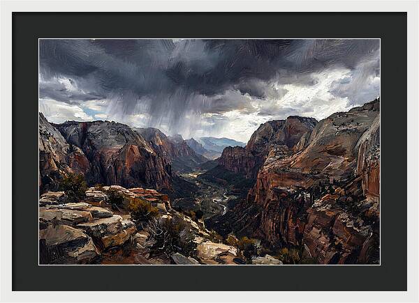 Rain Shower Over Distant Mountains