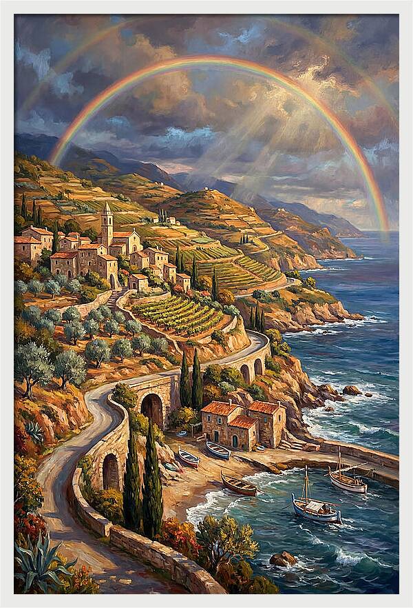 Rainbow Over Mediterranean Landscape