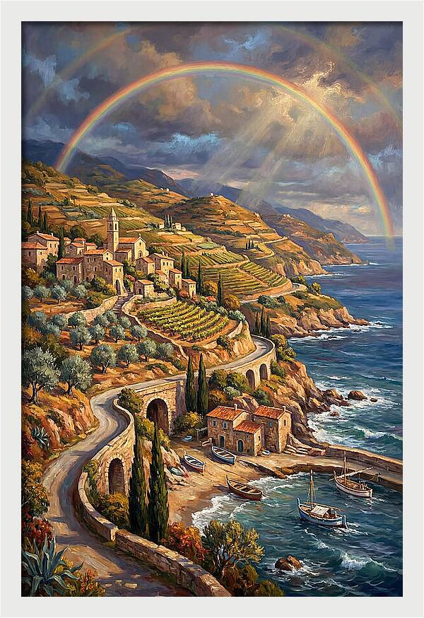 Rainbow Over Mediterranean Landscape