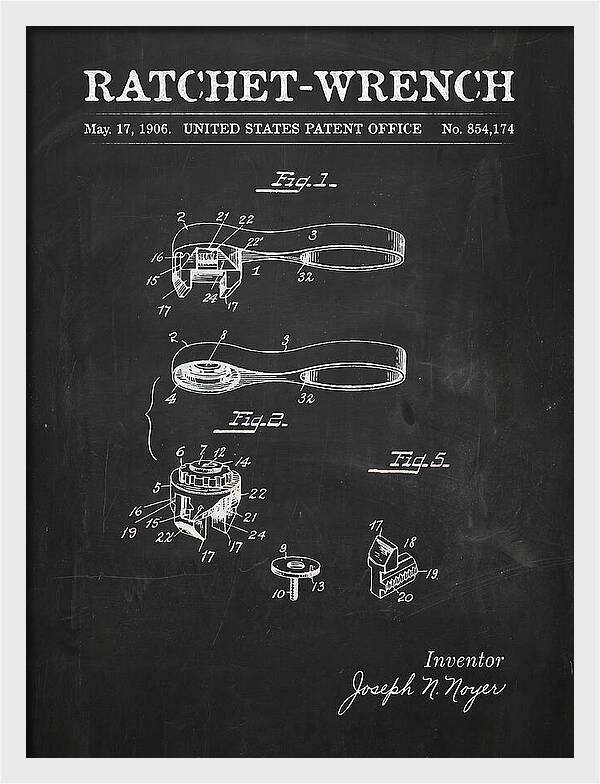 Ratchet Wrench Chalkboard Patent Us854174a