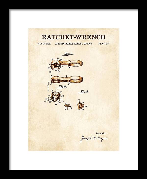 Ratchet Wrench Watercolor Patent Us854174a