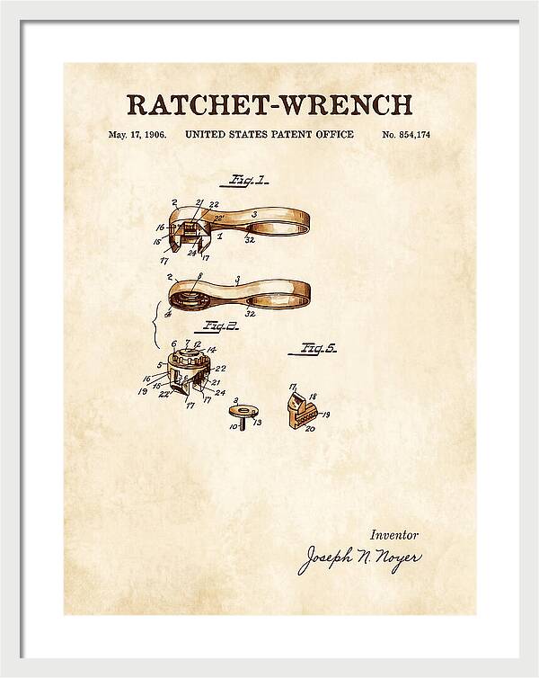 Ratchet Wrench Watercolor Patent Us854174a