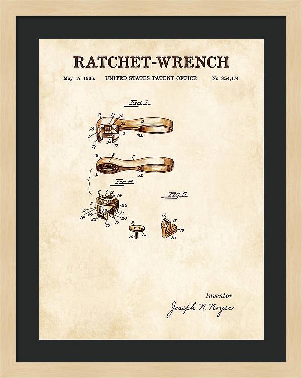Ratchet Wrench Watercolor Patent Us854174a
