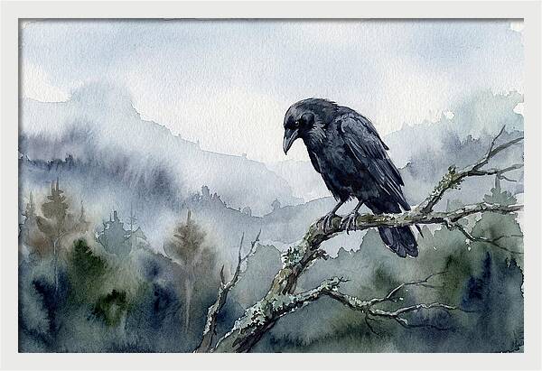 Raven Perched In Nature