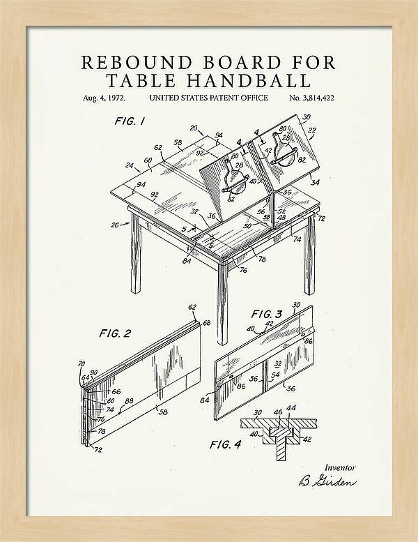 Rebound Board For Table Handball Minimalist Patent Us3814422